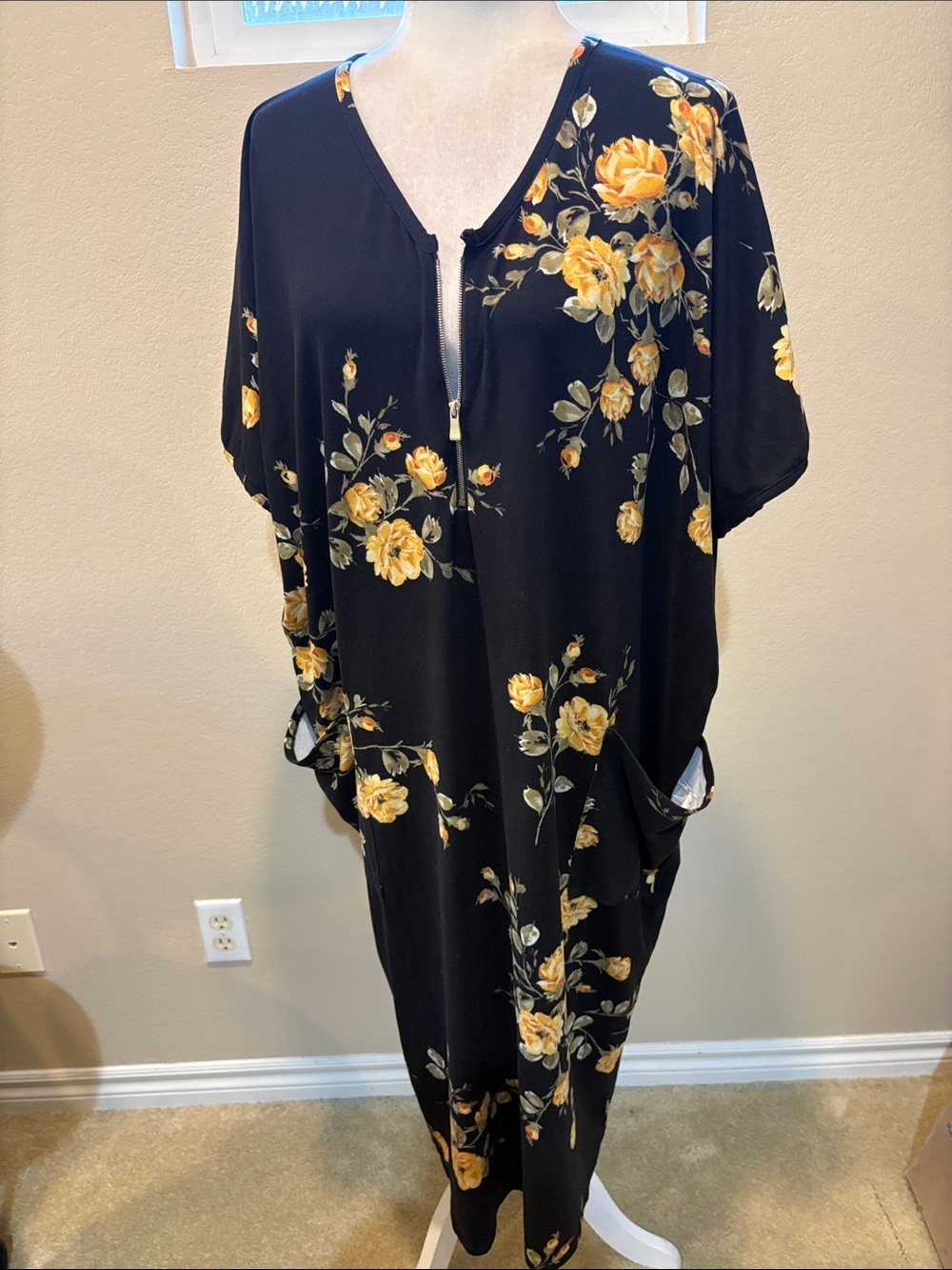 Black Maxi Dress with Yellow Rose Floral Print